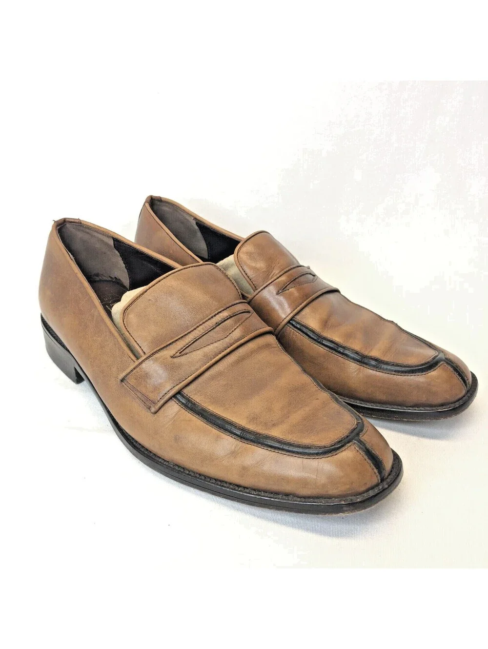 PETER HUBER Men's Brown Leather Dress Shoes Loafers Custom Made ShanghaI Sz 8.5